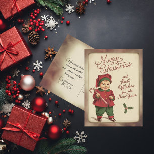 Cartes Pour Fêtes Annuelles Garçon vintage Dans Le Sucre de canne De Santa Hat