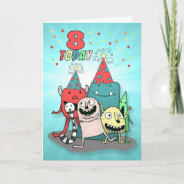 Cartes Pour Fêtes Annuelles Garçons 8 Anniversaire Monstres de caricatures rou