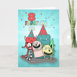 Cartes Pour Fêtes Annuelles Garçons 8 Anniversaire Monstres de caricatures rou