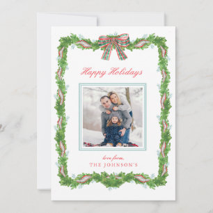 Cartes Pour Fêtes Annuelles Garland Frame Ruban Plaid Bow Christmas Photo
