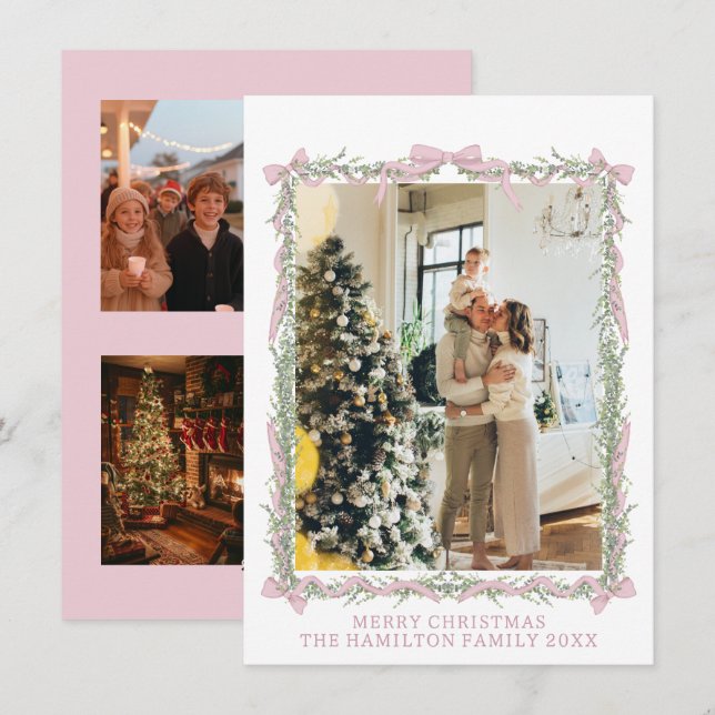 Cartes Pour Fêtes Annuelles Garland rose En vichy Noël 5 Photo (Devant / Derrière)