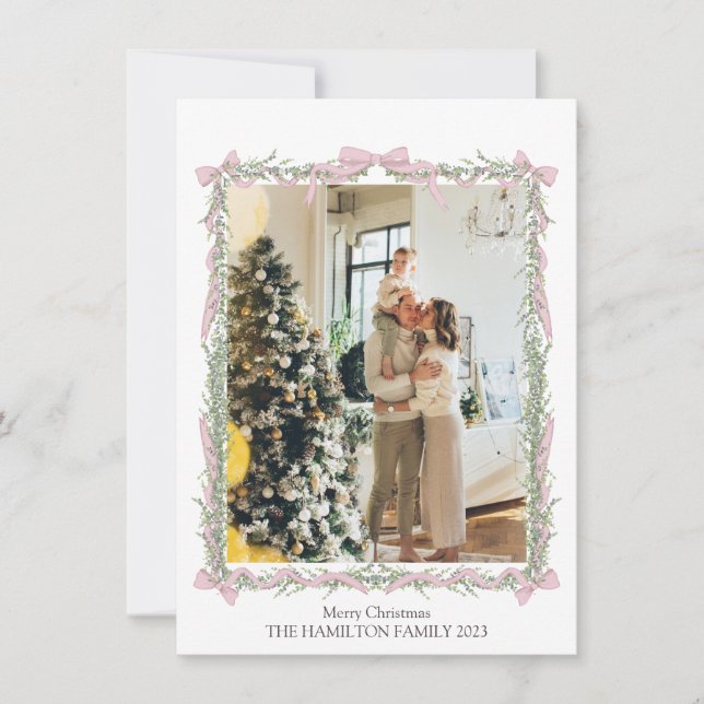 Cartes Pour Fêtes Annuelles Garland rose En vichy photo de Noël (Devant)