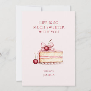 Cartes Pour Fêtes Annuelles Gâteau aux Cerises à l'Aquarelle Rose Bff Galentin