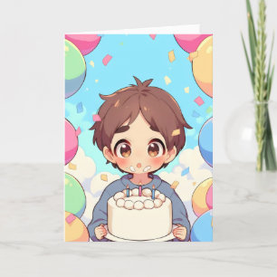Cartes Pour Fêtes Annuelles Gâteau d'Annime Boy Coloré