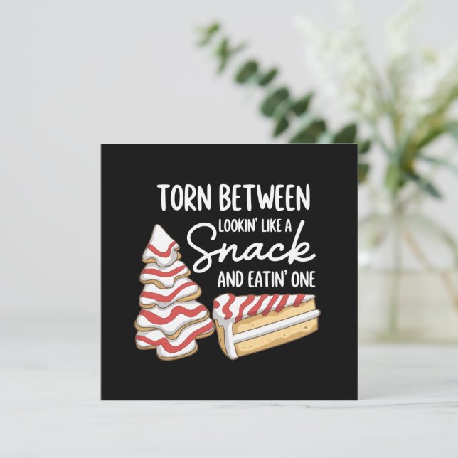 Cartes Pour Fêtes Annuelles Gâteau de Noël déchiré entre l'apparence d'un snac (Debout devant)