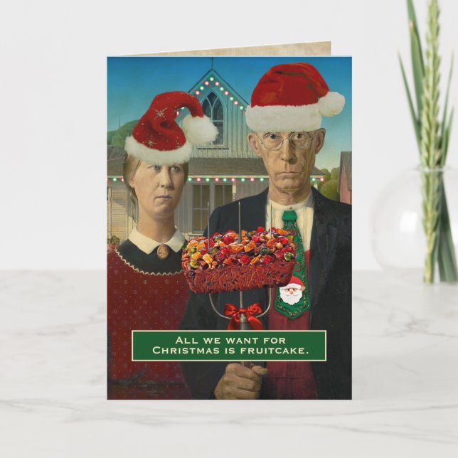 Cartes Pour Fêtes Annuelles Gâteau de Noël drôle American Gothic (Devant)