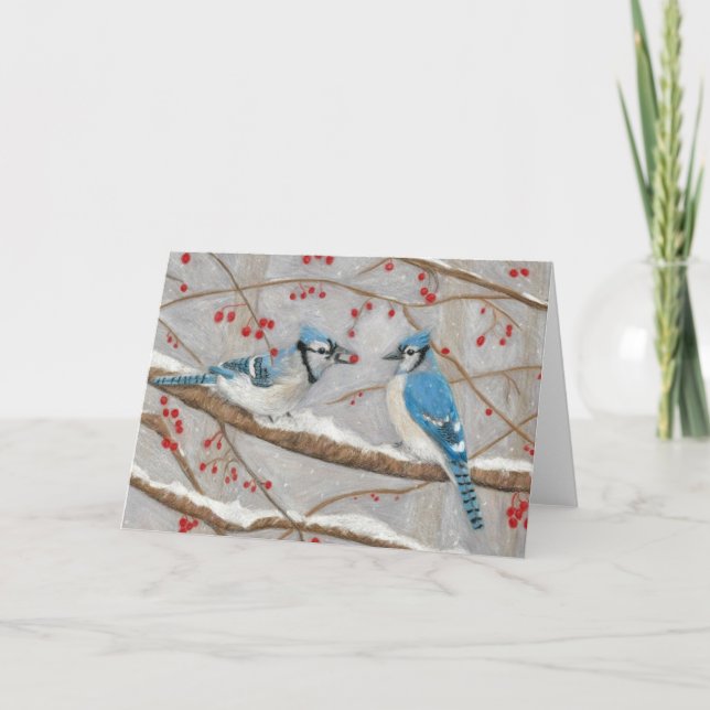 Cartes Pour Fêtes Annuelles Geai bleu par l'artiste autiste Marcy Deutsch (Devant)