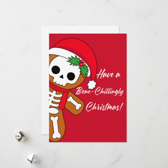 Cartes Pour Fêtes Annuelles Géant Biscuit en Pain d'Épice Squelette Rouge  (Devant/Arrière en situation)