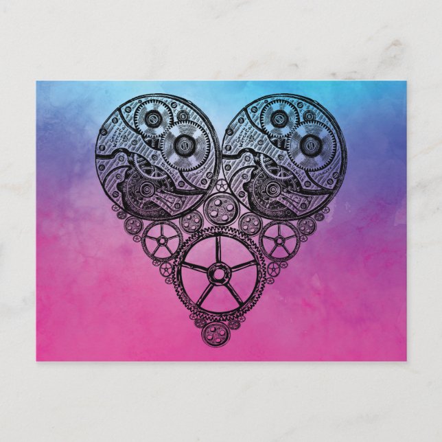 Cartes Pour Fêtes Annuelles Gear de vapeur Valentine Heart Aquarelle (Devant)