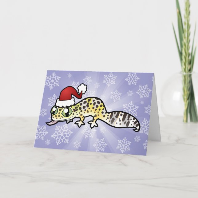 Cartes Pour Fêtes Annuelles Gecko de léopard de Noël (Devant)