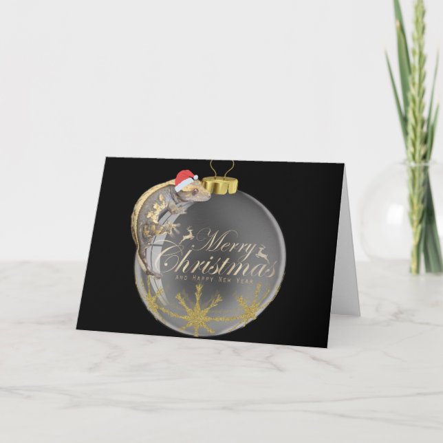 Cartes Pour Fêtes Annuelles Gecko de Noël (Devant)