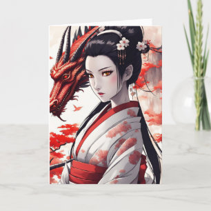 Cartes Pour Fêtes Annuelles Geisha avec Dragon Nouvel An Chinois 2024