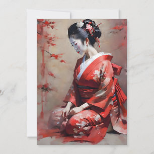 Cartes Pour Fêtes Annuelles Geisha japonais en rouge B Portrait