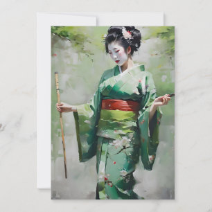 Cartes Pour Fêtes Annuelles Geisha japonais en vert B