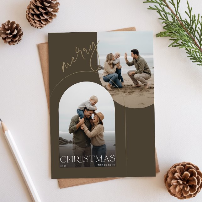 Cartes Pour Fêtes Annuelles Geometric Arch Family Two Beach Photo Christmas (Créateur téléchargé)