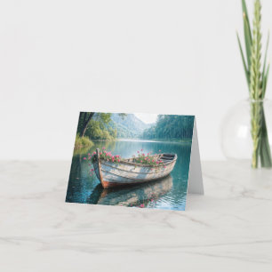 Cartes Pour Fêtes Annuelles Geraniums Roses Dans Un Bateau En Bois
