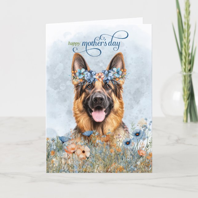 Cartes Pour Fêtes Annuelles German Shepherd Dog Wildflowers Mother's Day (Devant)
