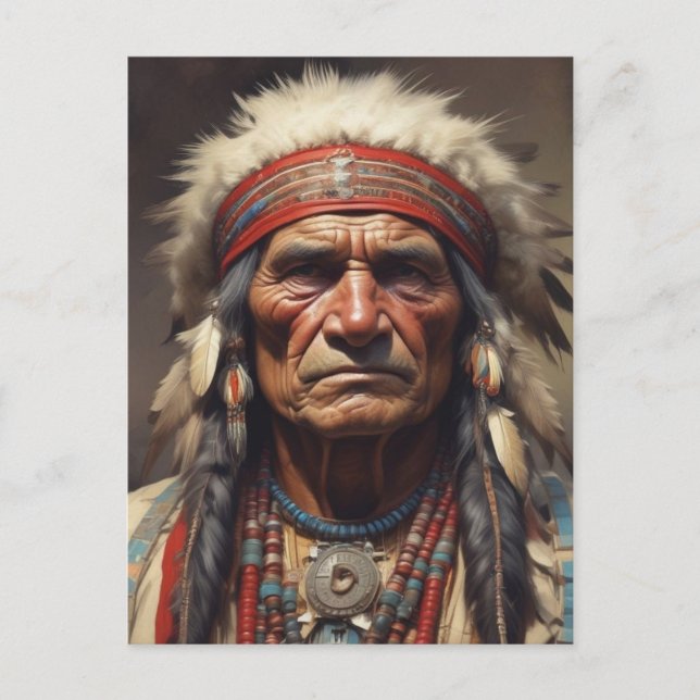 Cartes Pour Fêtes Annuelles Geronimo Portrait du chef guerrier indien (Devant)