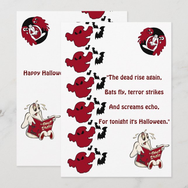 Cartes Pour Fêtes Annuelles Ghosts Parade Halloween chauves-souris Salutation (Devant / Derrière)