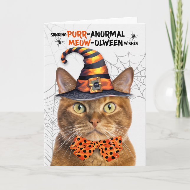 Cartes Pour Fêtes Annuelles Gingembre Tabby Halloween Chat PURRanormal MEOWolw (Devant)