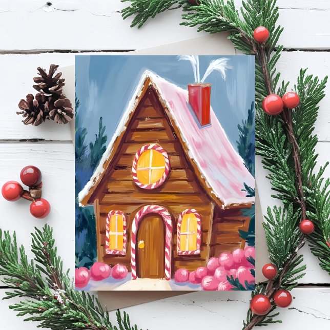 Cartes Pour Fêtes Annuelles Gingerbread House Pink Christmas (Créateur téléchargé)