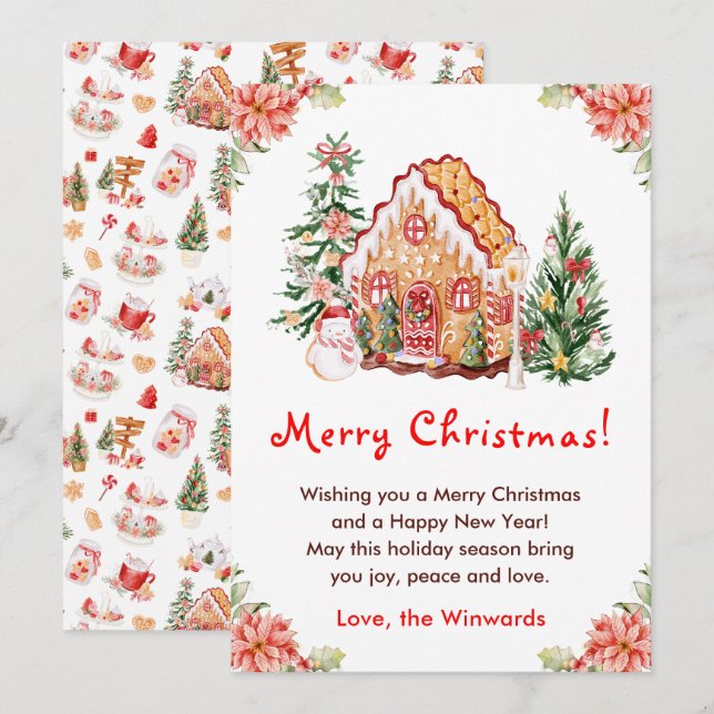 Cartes Pour Fêtes Annuelles Gingerbread House Red Merry Christmas (Devant / Derrière)