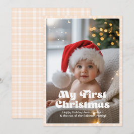 Cartes Pour Fêtes Annuelles Gingham Rose Champagne Mon Premier Noël Bébé