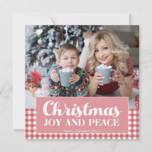 Cartes Pour Fêtes Annuelles Gingham Rouge Blanc Noël Photo Joie Paix
