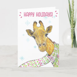Cartes Pour Fêtes Annuelles Girafe avec écharpe de Noël Art animalier mignon e