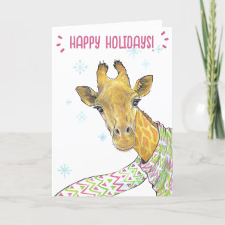 Cartes Pour Fêtes Annuelles Girafe avec écharpe de Noël Art animalier mignon e