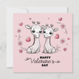 Cartes Pour Fêtes Annuelles Girafe de dessin animé mignon Amoureux Cœurs Saint
