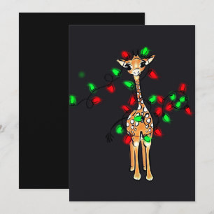 Cartes Pour Fêtes Annuelles girafe de fête, lumières rouge vertes
