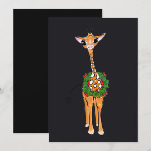 Cartes Pour Fêtes Annuelles Girafe de Noël avec couronne Holly