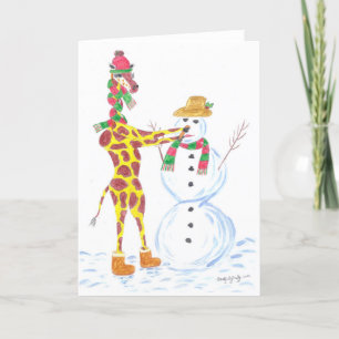 Cartes Pour Fêtes Annuelles Girafe de Noël et Snowman
