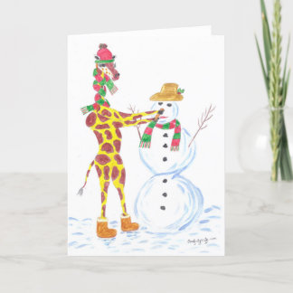 Cartes Pour Fêtes Annuelles Girafe de Noël et Snowman
