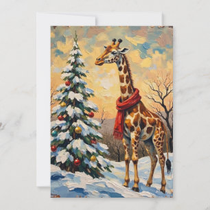 Cartes Pour Fêtes Annuelles Girafe de Noël vintage dans la savane enneigée