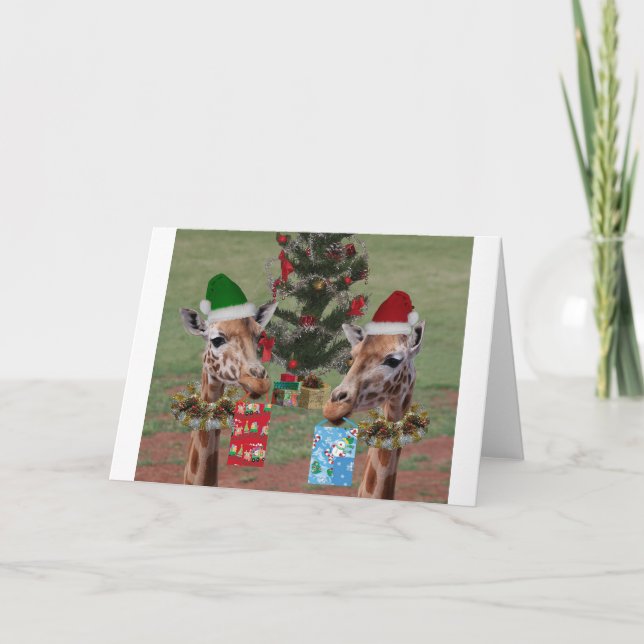 Cartes Pour Fêtes Annuelles Girafes de Noël (Devant)