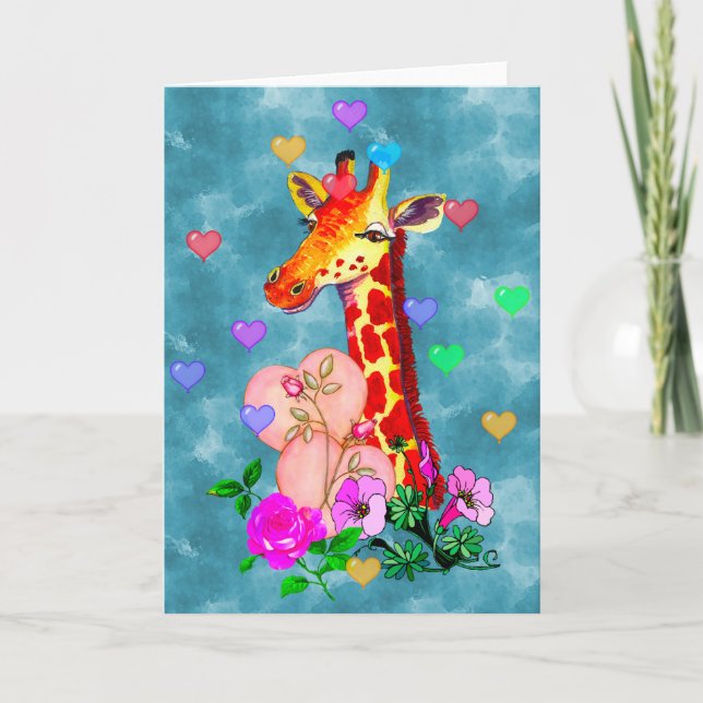 Cartes Pour Fêtes Annuelles Giraffe de la Saint-Valentin (Devant)