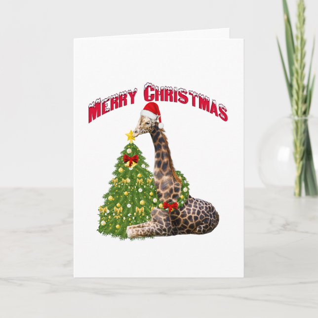 Cartes Pour Fêtes Annuelles Giraffe de Noël (Devant)