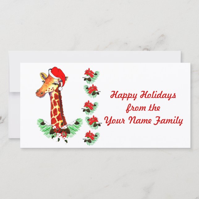 Cartes Pour Fêtes Annuelles Giraffe de Noël (Devant)
