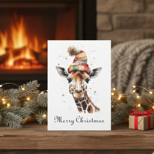 Cartes Pour Fêtes Annuelles Giraffe de Noël, personnalisable