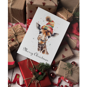 Cartes Pour Fêtes Annuelles Giraffe de Noël personnalisable