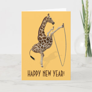 Cartes Pour Fêtes Annuelles Giraffe de saut de corde comique