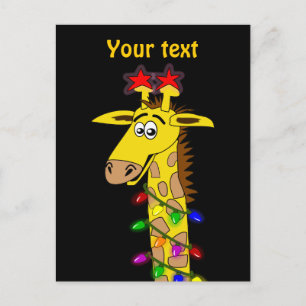 Cartes Pour Fêtes Annuelles Giraffe Drôle Avec Lumières Noël Whimsical