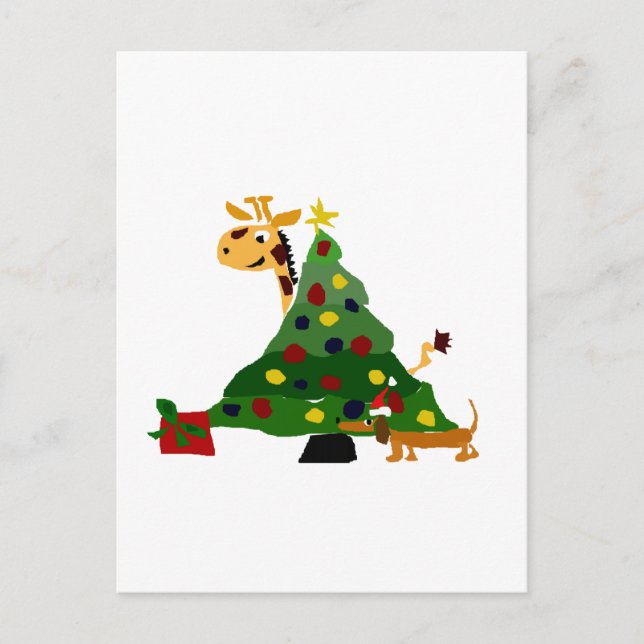 Cartes Pour Fêtes Annuelles Giraffe et Dachshund par Christmas Tree Art (Devant)