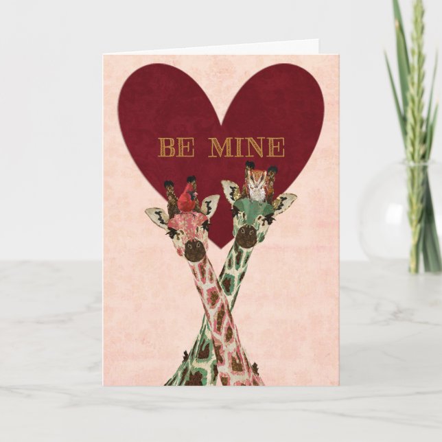 Cartes Pour Fêtes Annuelles GIRAFFES & FEATHERS BE MINE Card (Devant)