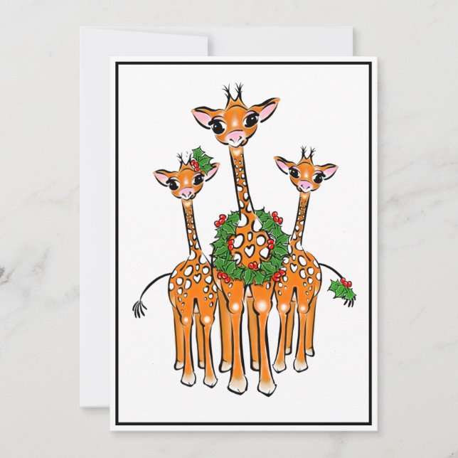 Cartes Pour Fêtes Annuelles Giraffes Festive, Couronne Holly, Bravo (Devant)