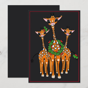 Cartes Pour Fêtes Annuelles Giraffes Festive, Couronne Holly, Bravo