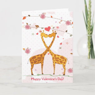 Cartes Pour Fêtes Annuelles Giraffes Heureuses Saintes-Valentin Fleurs