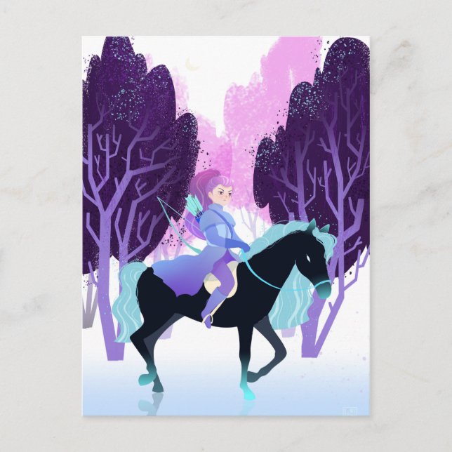 Cartes Pour Fêtes Annuelles Girl Archer équitation Cheval Noir (Devant)